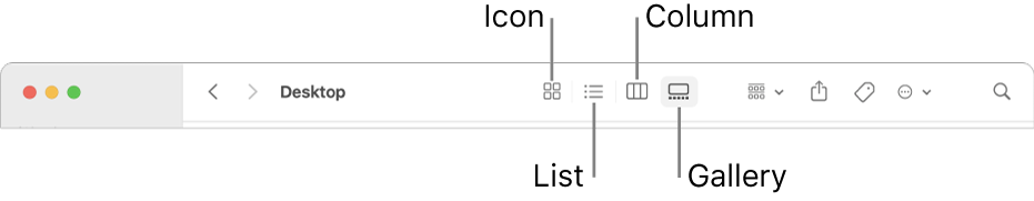 The top of a Finder window showing View option buttons for a folder.