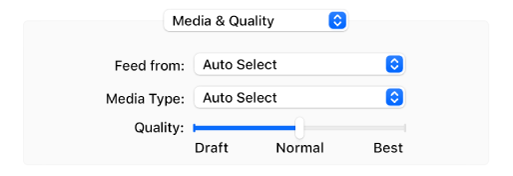 The Media & Quality option showing the Feed from and Media Type pop-up menus and a Quality scale slider.