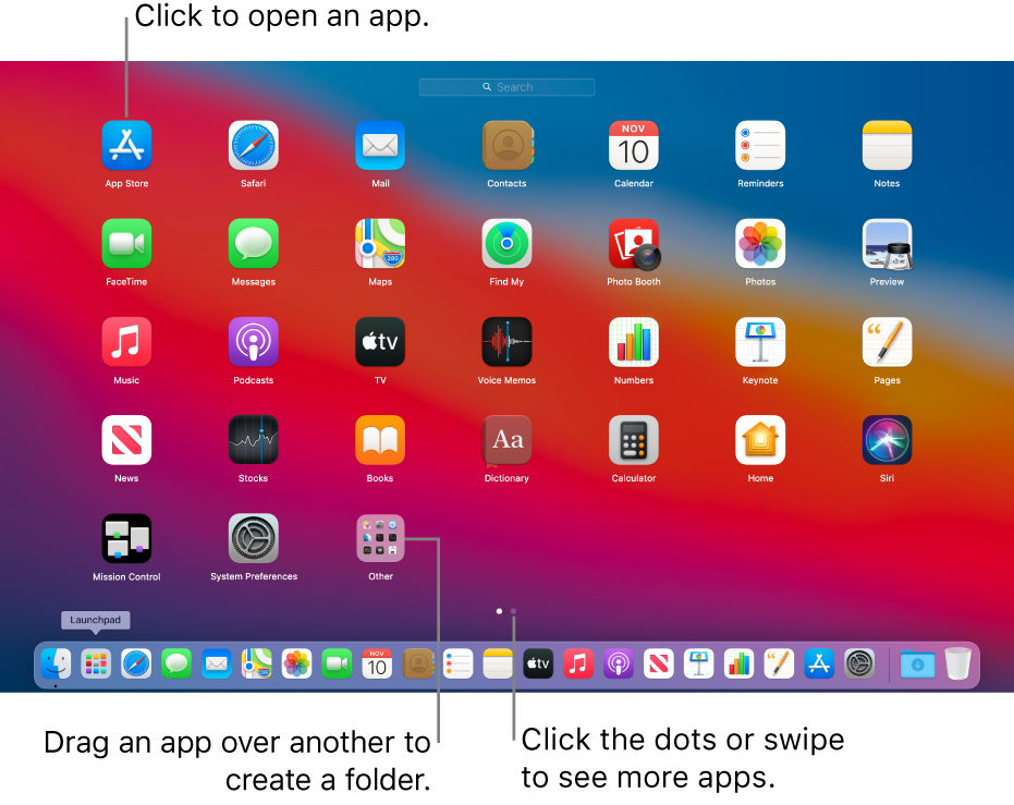 Launchpad showing apps you can open.