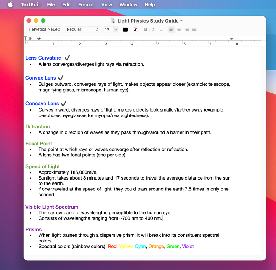 A formatted document in the TextEdit app on the desktop.