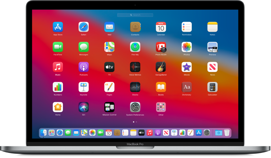 Launchpad showing app icons in a grid pattern across the Mac screen.