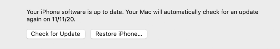 The “Restore [device]” button appears next to the “Check for Update” button.