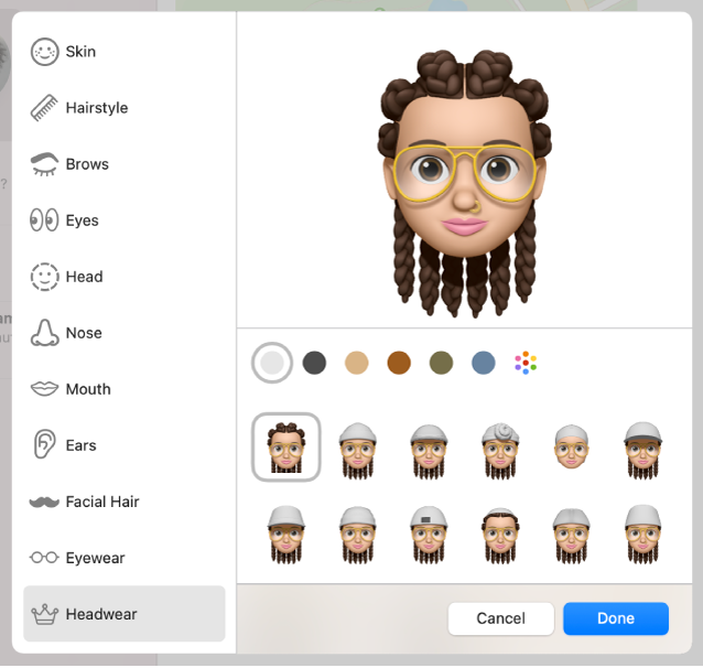 The Messages window where you create a Memoji, showing the final result.