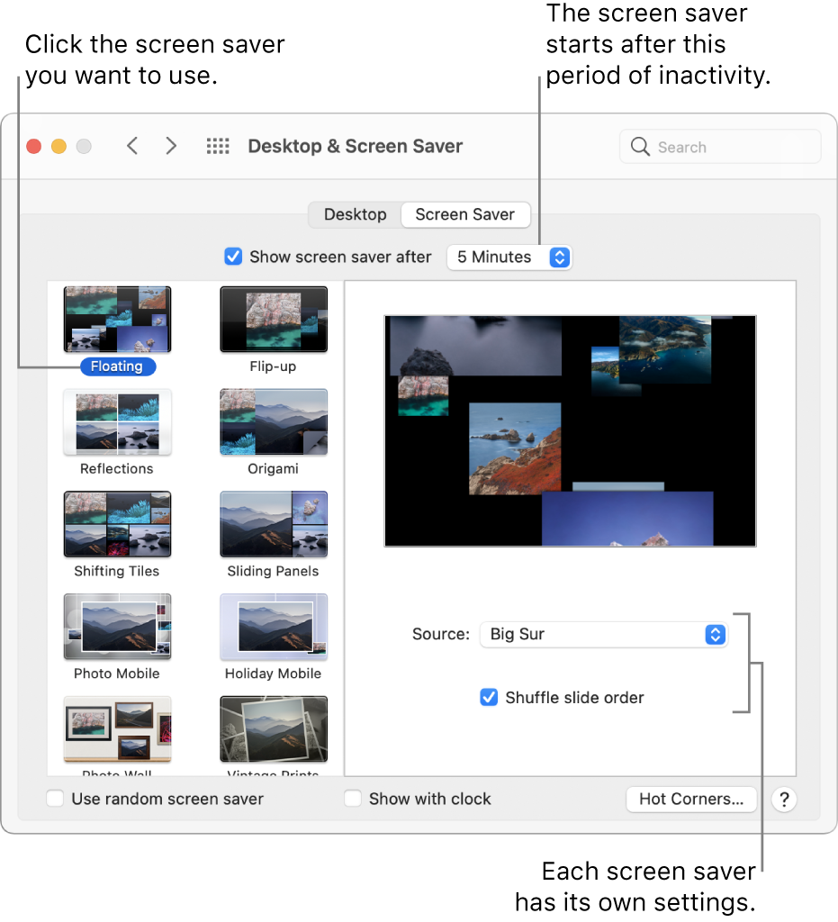 screensaver control for mac