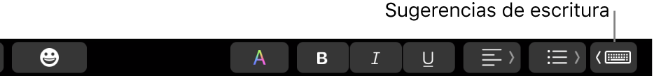 La Touch Bar, con el botón para mostrar las sugerencias de escritura en el extremo derecho.