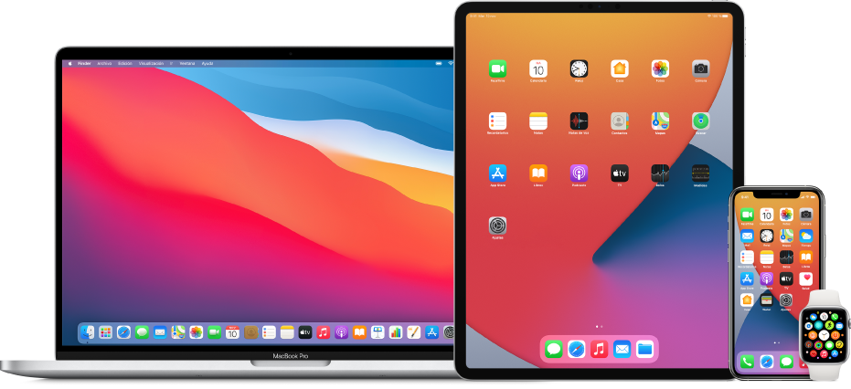 Un Mac, un iPad, un iPhone y un Apple Watch.
