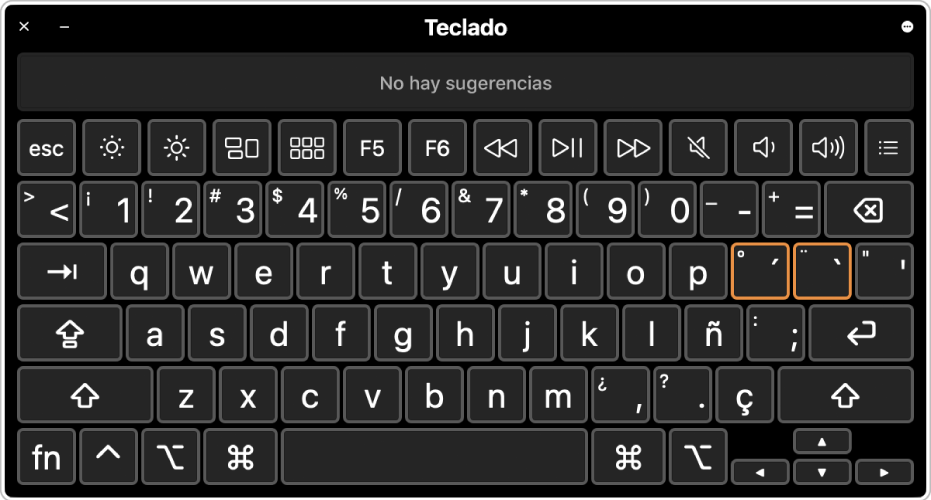 El visor de teclado con la disposición de español.