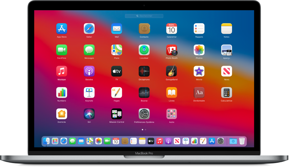 Le Launchpad présentant les icônes des apps sous forme d’une grille sur l’écran d’un Mac.