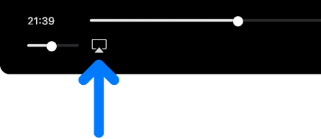Les commandes de lecture dans l’app Apple TV. L’icône vidéo AirPlay se trouve en dessous de la barre de progression.