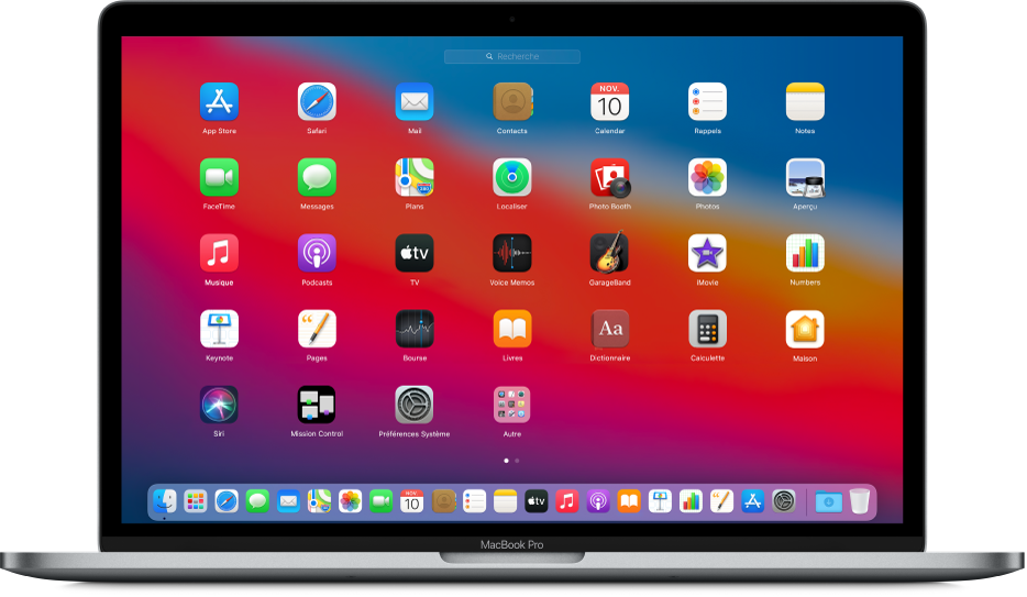 Launchpad affichant des icônes d’app dans un motif en forme de grille sur l’écran du Mac.