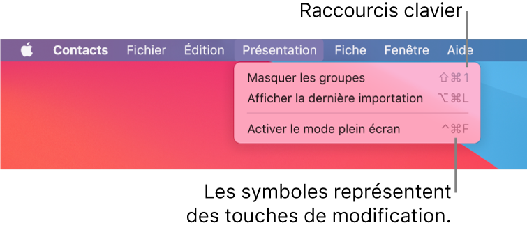 L’app Safari avec les raccourcis clavier du menu Fichier mis en évidence