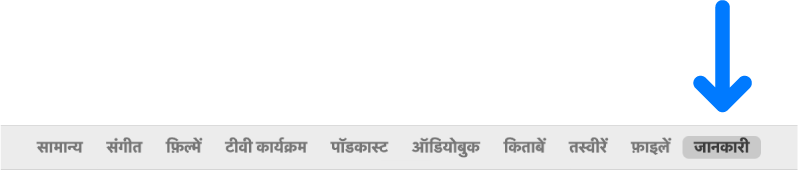 चयनित जानकारी दिखाता बटन बार।