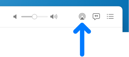 संगीत ऐप में प्लेबैक नियंत्रण। AirPlay ऑडियो आइकॉन वॉल्यूम स्लाइडर के दाईं ओर है।