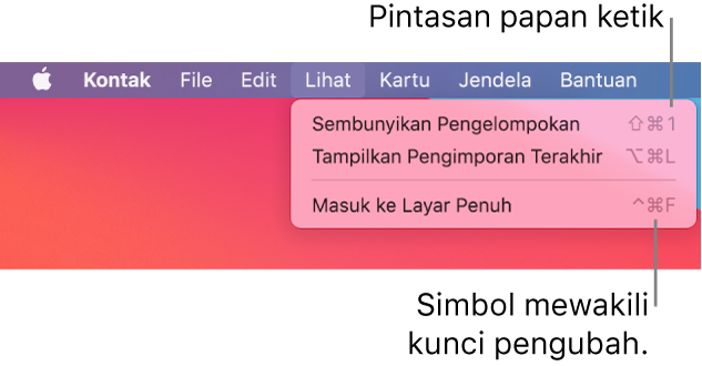 App Safari dengan pintasan papan ketik menu File ditunjuk