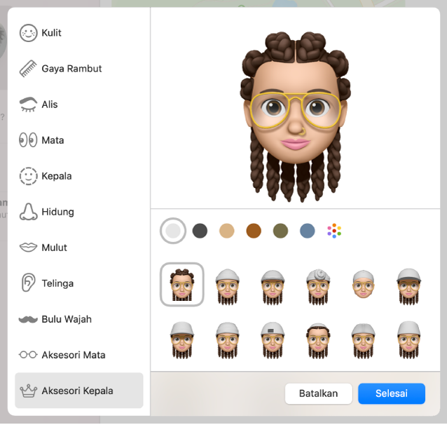 Jendela Pesan tempat Anda membuat Memoji, menampilkan hasil akhir.