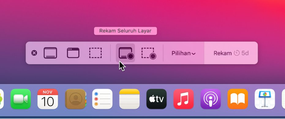 Desktop dengan app Jepretan Layar dibuka, siap merekam seluruh layar.