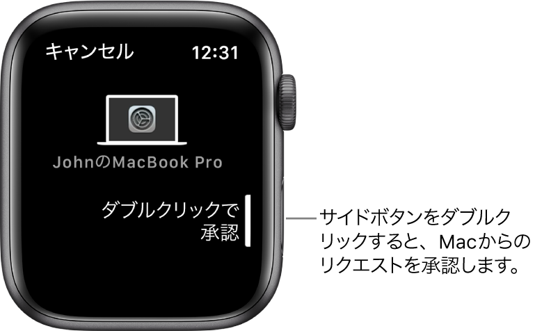 MacBook Proからの承認要求が表示されたApple Watch。