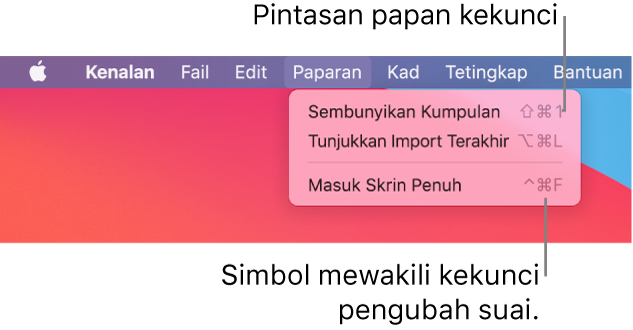 App Safari dengan pintasan papan kekunci menu Fail ditunjukkan