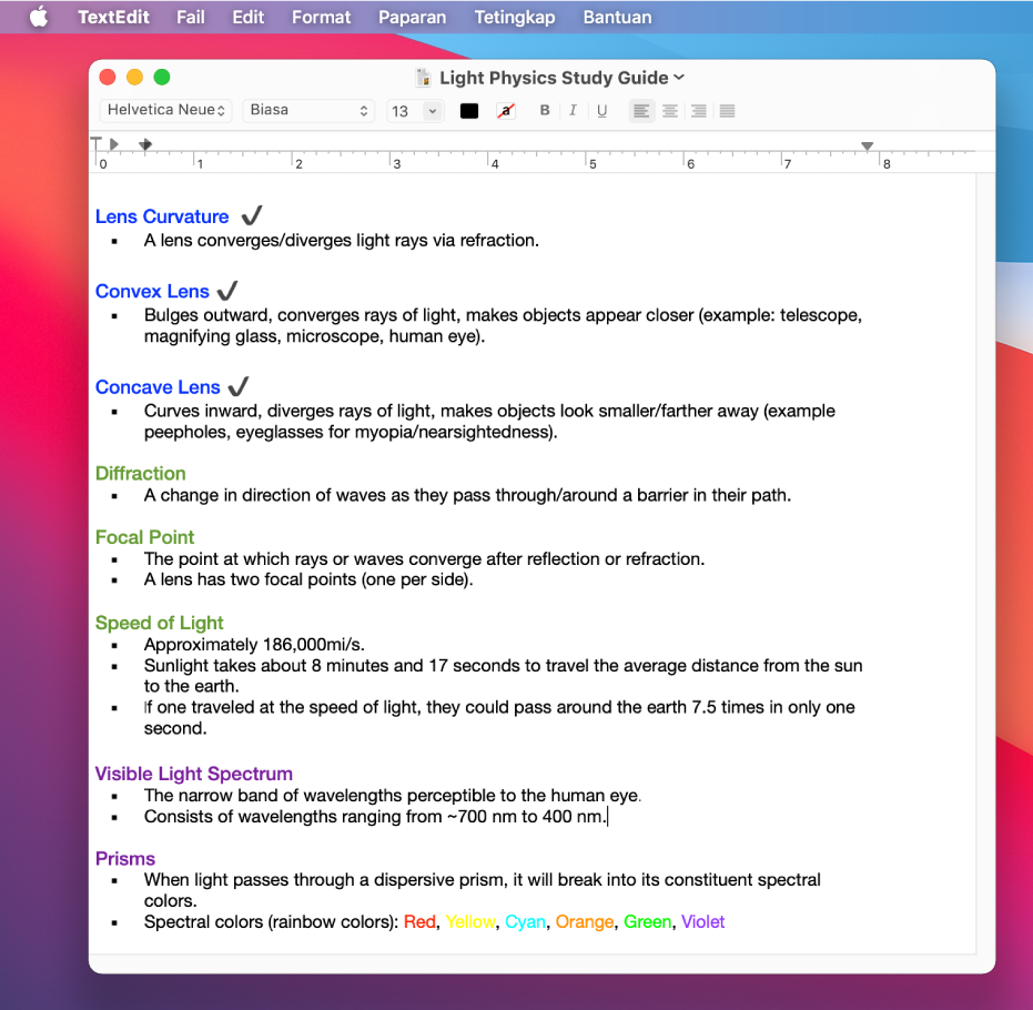 Dokumen diformatkan dalam app TextEdit pada desktop.