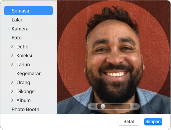 Dialog gambar Apple ID yang anda tambah foto atau gambar untuk mewakili Apple ID anda.