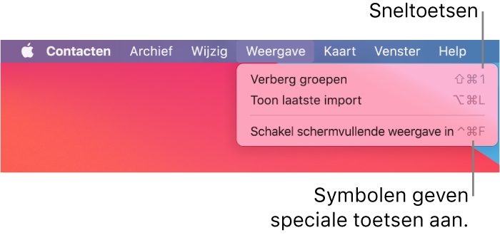 Safari-app met toetscombinaties uitgelicht in het Archief-menu