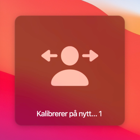 Nedtellingen på skjermen for ny kalibrering av hodepeker, som viser «Kalibrerer på nytt…1».