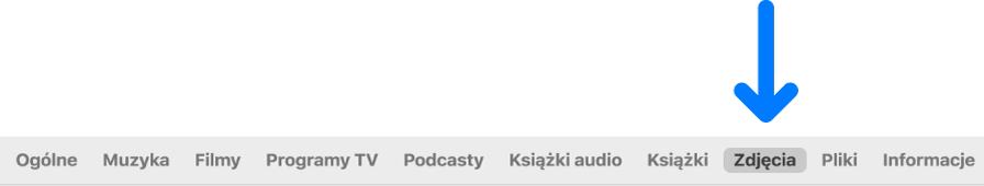 Pasek przycisków z zaznaczonym przyciskiem Zdjęcia.