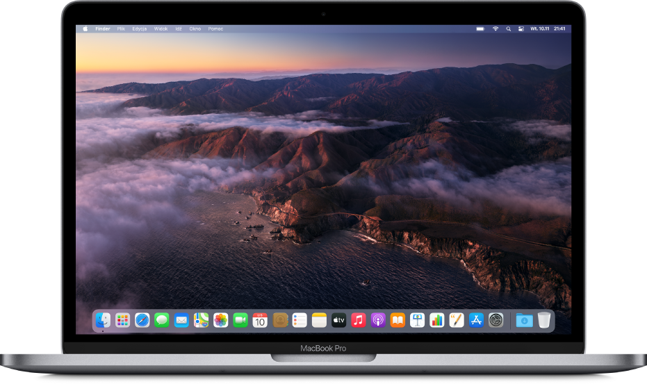 Biurko z dynamicznym obrazkiem tła w systemie macOS Big Sur.