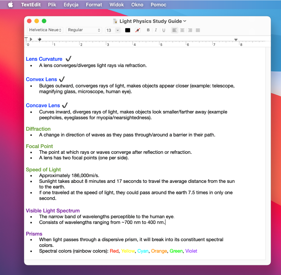 Sformatowany dokument w aplikacji TextEdit na Biurku.