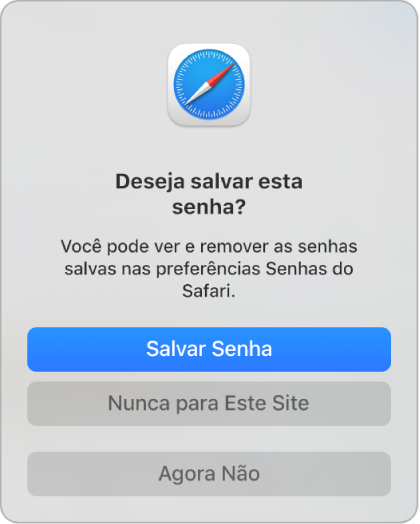 Diálogo do Safari perguntando se você deseja salvar a senha de um site.