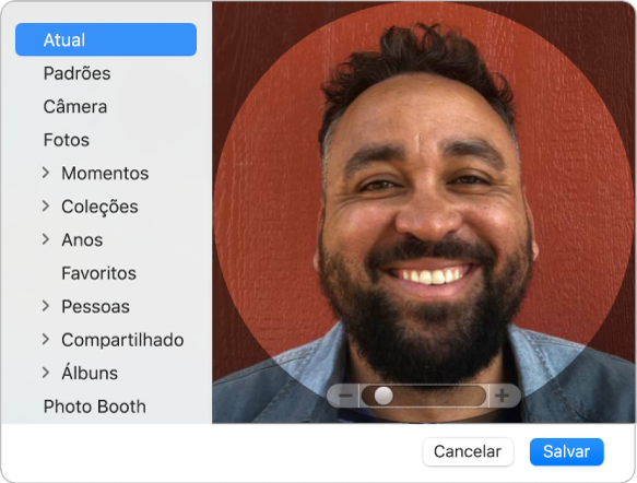 Caixa de diálogo da imagem do ID Apple, onde você adicionou uma foto ou imagem para representar seu ID Apple.