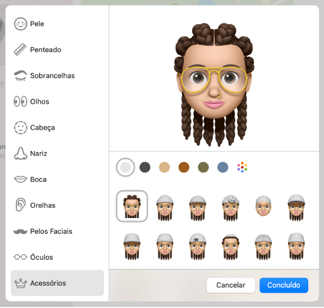 Janela do Mensagens onde você pode criar um Memoji, mostrando o resultado final.