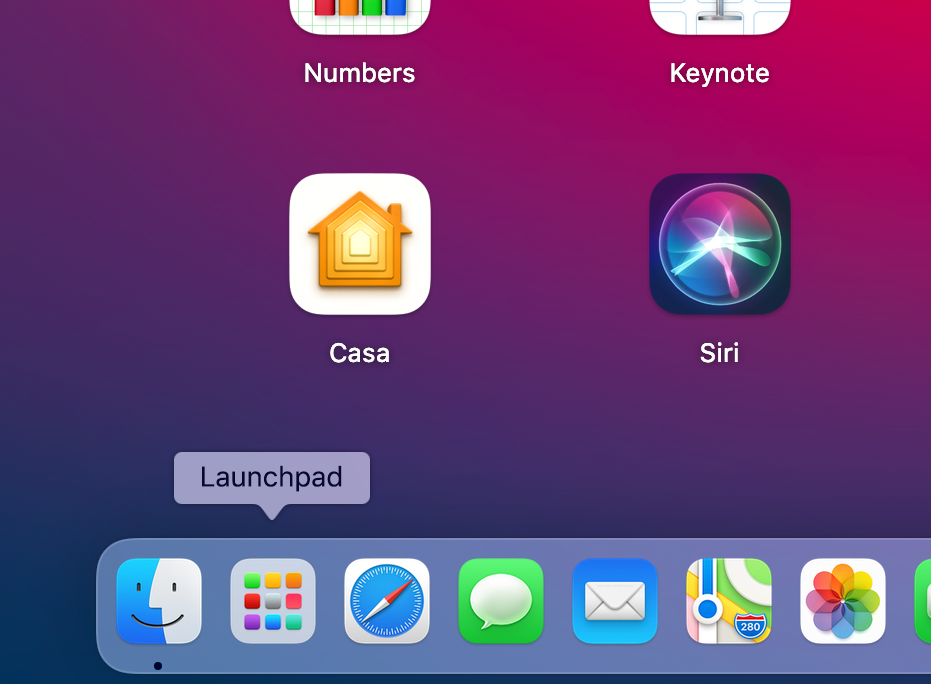 Lateral inferior esquerda do Dock mostrando o ícone do Launchpad.