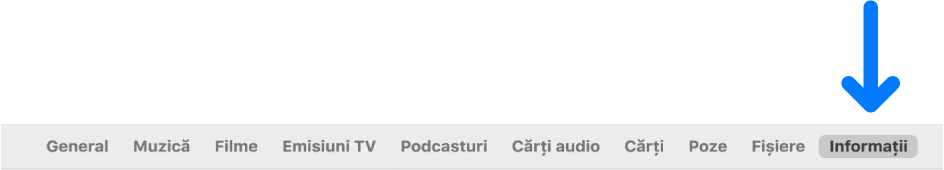 Bara de butoane cu butonul Informații selectat.