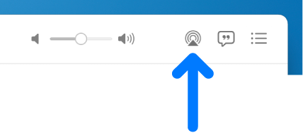 Ovládacie prvky prehrávania v apke Hudba. Audio ikona AirPlay je napravo od posuvníka hlasitosti.