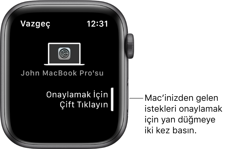 MacBook Pro’dan onay isteği gösteren Apple Watch.