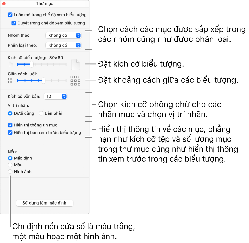 Tùy chọn xem Biểu tượng cho thư mục.