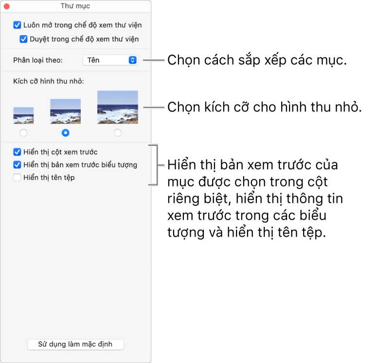 Tùy chọn xem Bộ sưu tập cho thư mục.