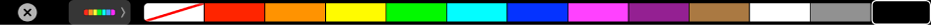 Touch Bar đang hiển thị các lựa chọn từ không có màu nào ở bên trái cho đến màu đen ở bên phải.