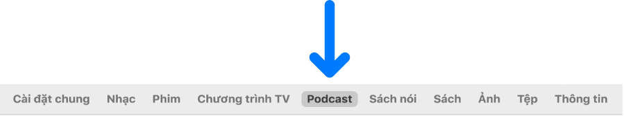 Thanh nút đăng hiển thị Podcast được chọn.