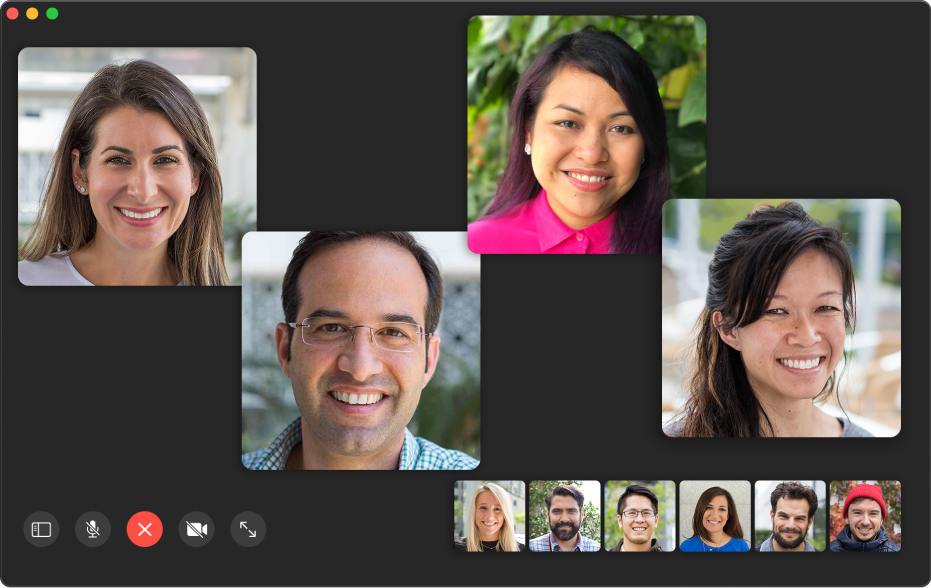Cửa sổ FaceTime đang hiển thị những người tham gia trong cuộc gọi nhóm.