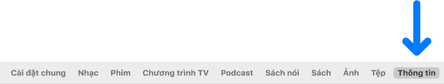 Thanh nút đăng hiển thị Thông tin được chọn.