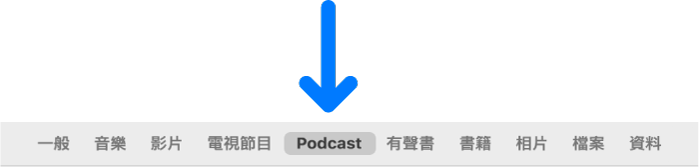 按鈕列顯示已選取「Podcast」。