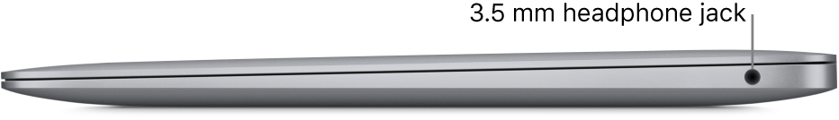 The right side view of a MacBook Air with callouts to the 3.5 mm headphone jack.