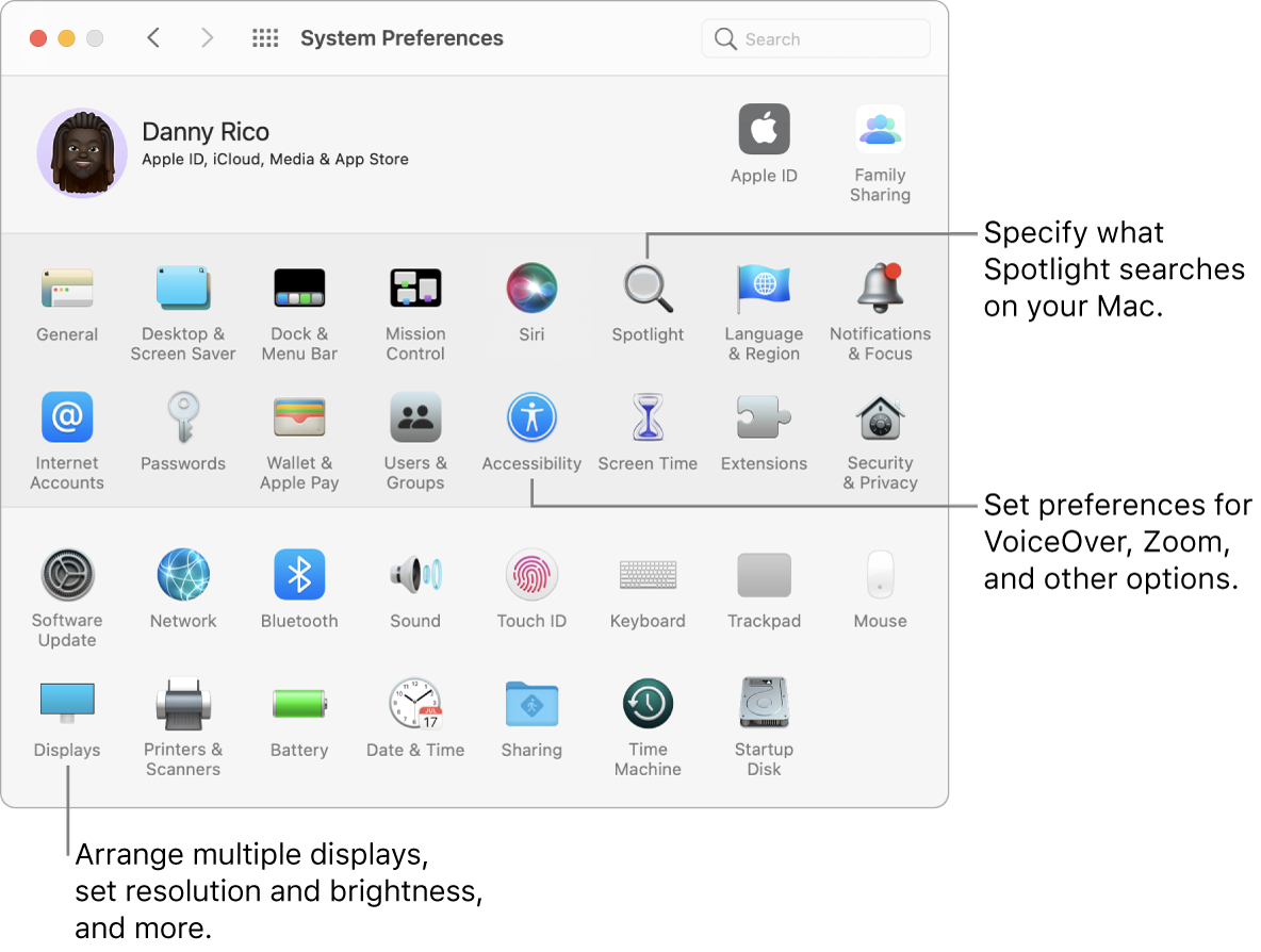 The system preferences window.