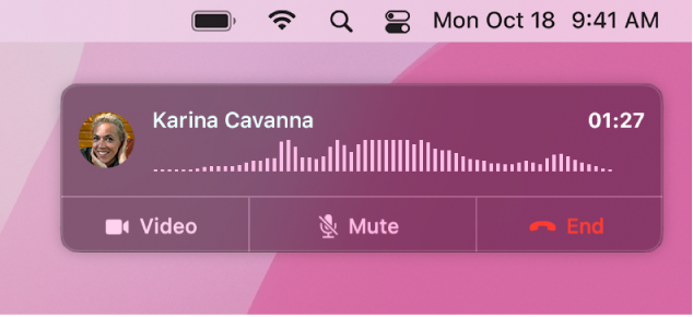 Parte de una pantalla de una Mac mostrando la ventana de notificación de llamadas.