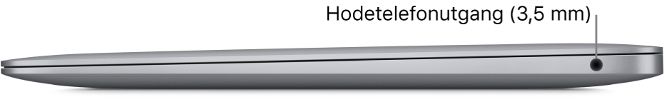Høyre side av en MacBook Air, med bildeforklaringer for hodetelefonutgangen (3,5 mm).