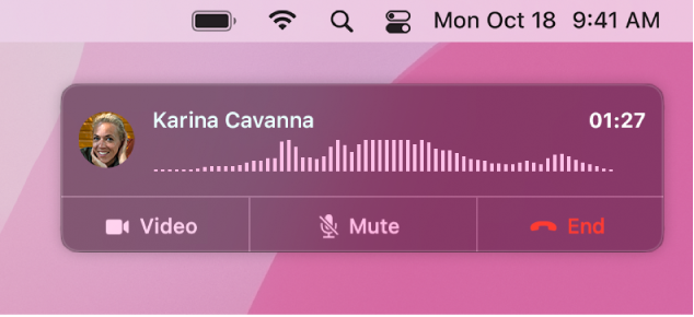 Časť obrazovky Macu zobrazujúca okno hlásenia o hovore.