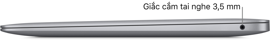 Cạnh bên phải của MacBook Air với chú thích đến giắc cắm tai nghe 3,5 mm.