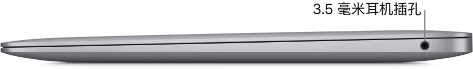 MacBook Air 的右侧视图，标注了 3.5 毫米耳机插孔。